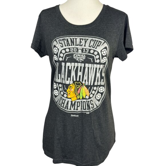 RARE Reebok Stanley Cup 2013 Blackhawks Champions Womens Gray TShirt Size M - Picture 1 of 7